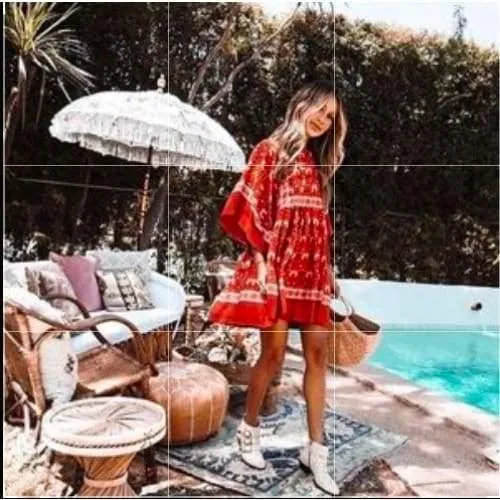 Monet Red Floral Boho Dress