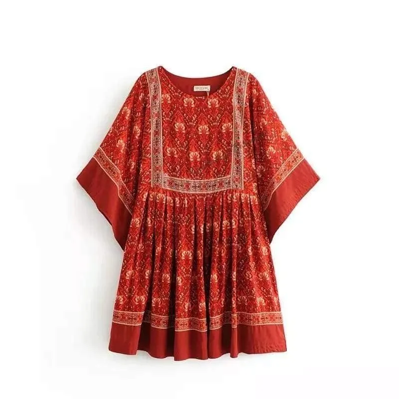 Monet Red Floral Boho Dress