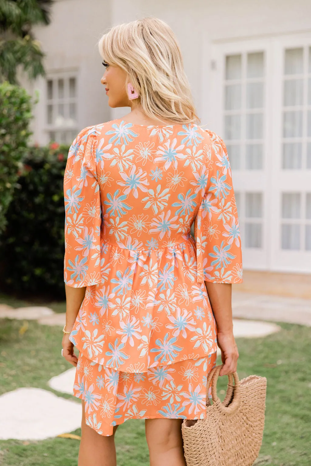 Morning Mimosas Bright Orange Floral Mini Dress FINAL SALE