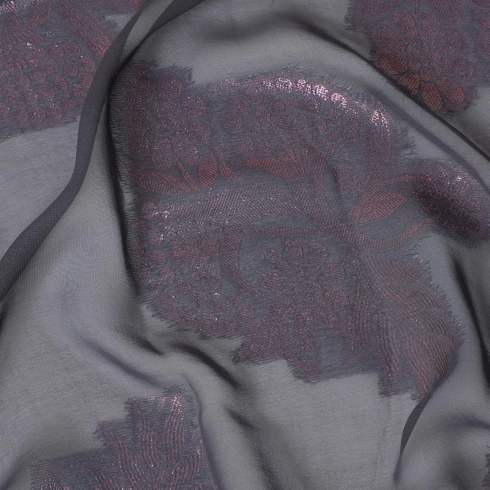 Mystic Charcoal and Rose Shimmer Synthetic Chiffon Fabric - 110cm Wide, Contemporary Elegance, Ideal for Modern Apparel-D18413