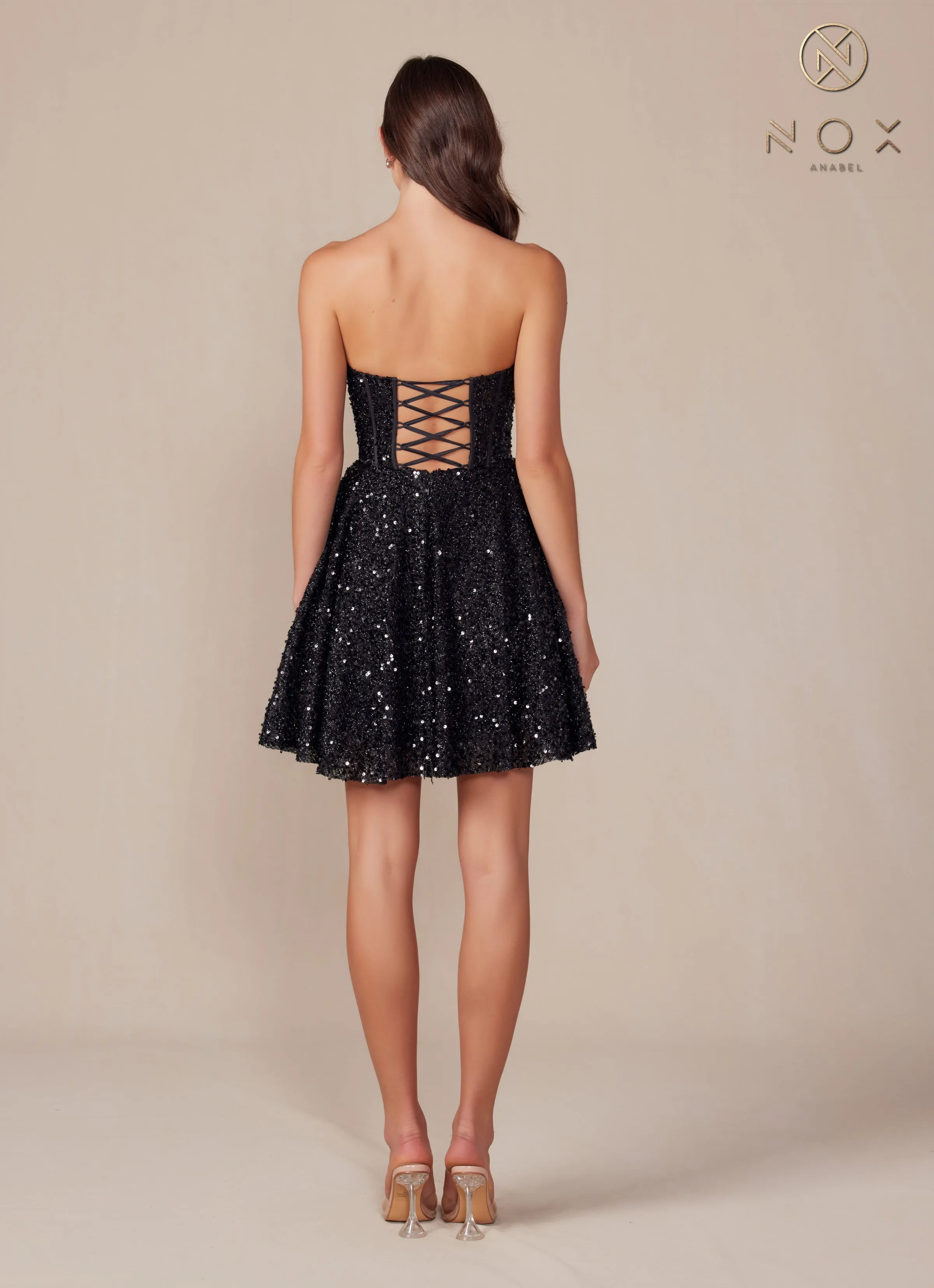 Nox Anabel A843 Strapless Sweetheart Sequin Short Dress