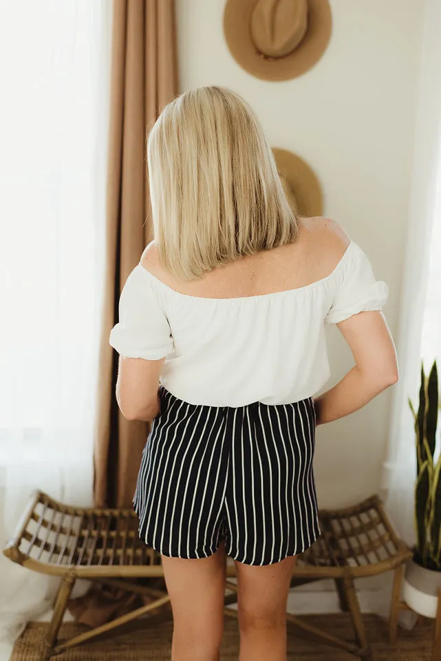 Off Shoulder Striped Romper