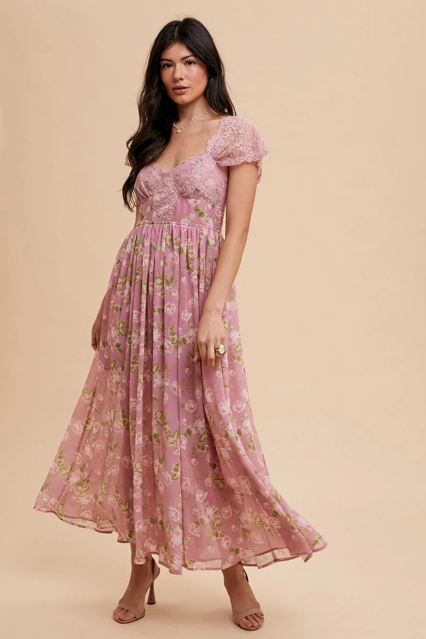 Paneled Lace Floral Maxi Dress