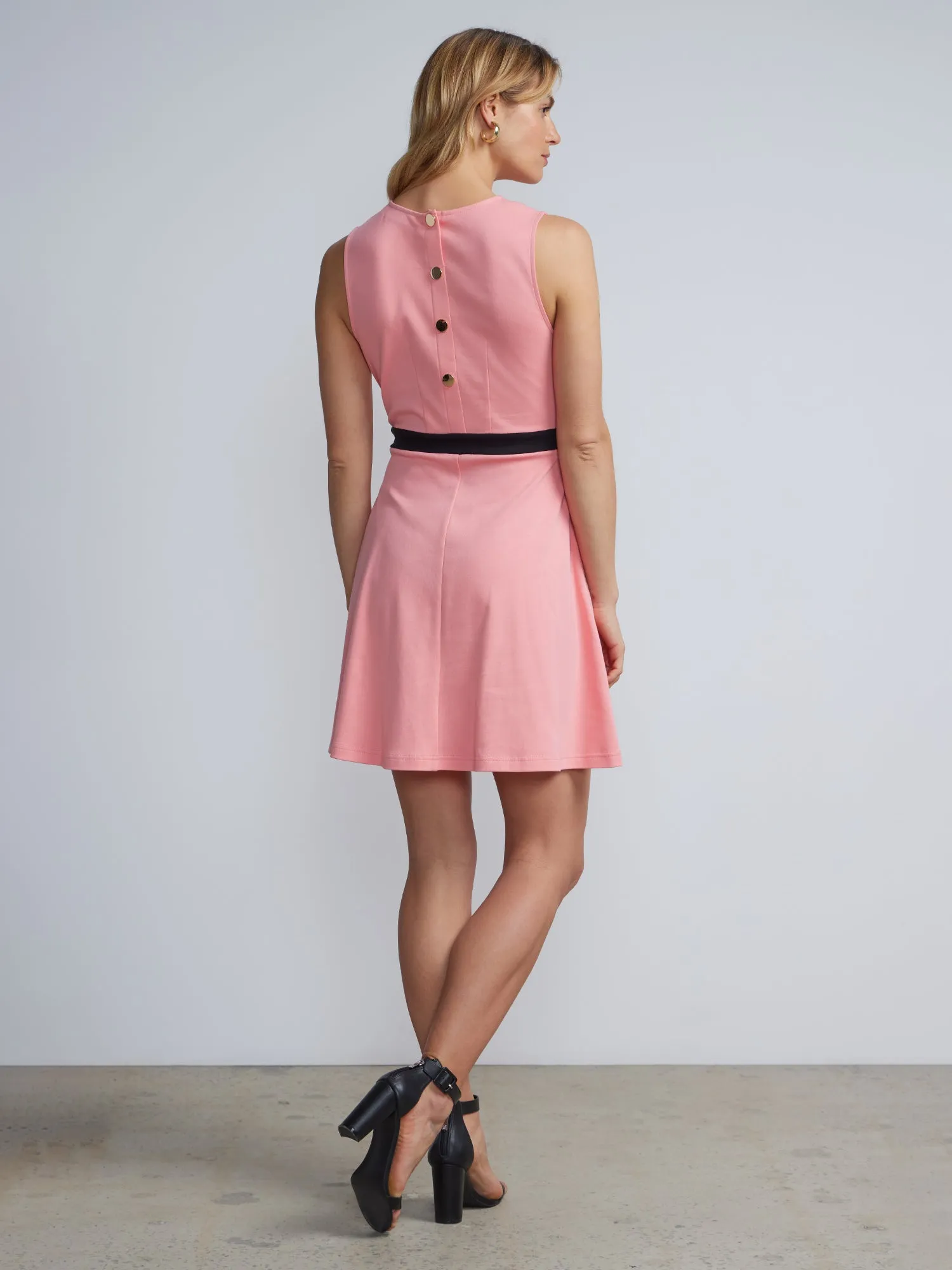 Petite Button-Back Flare Dress - City Knits