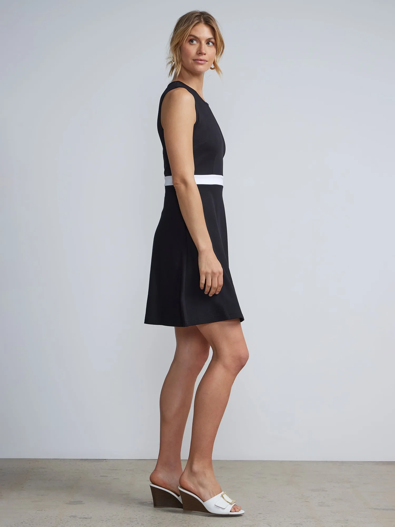 Petite Button-Back Flare Dress - City Knits