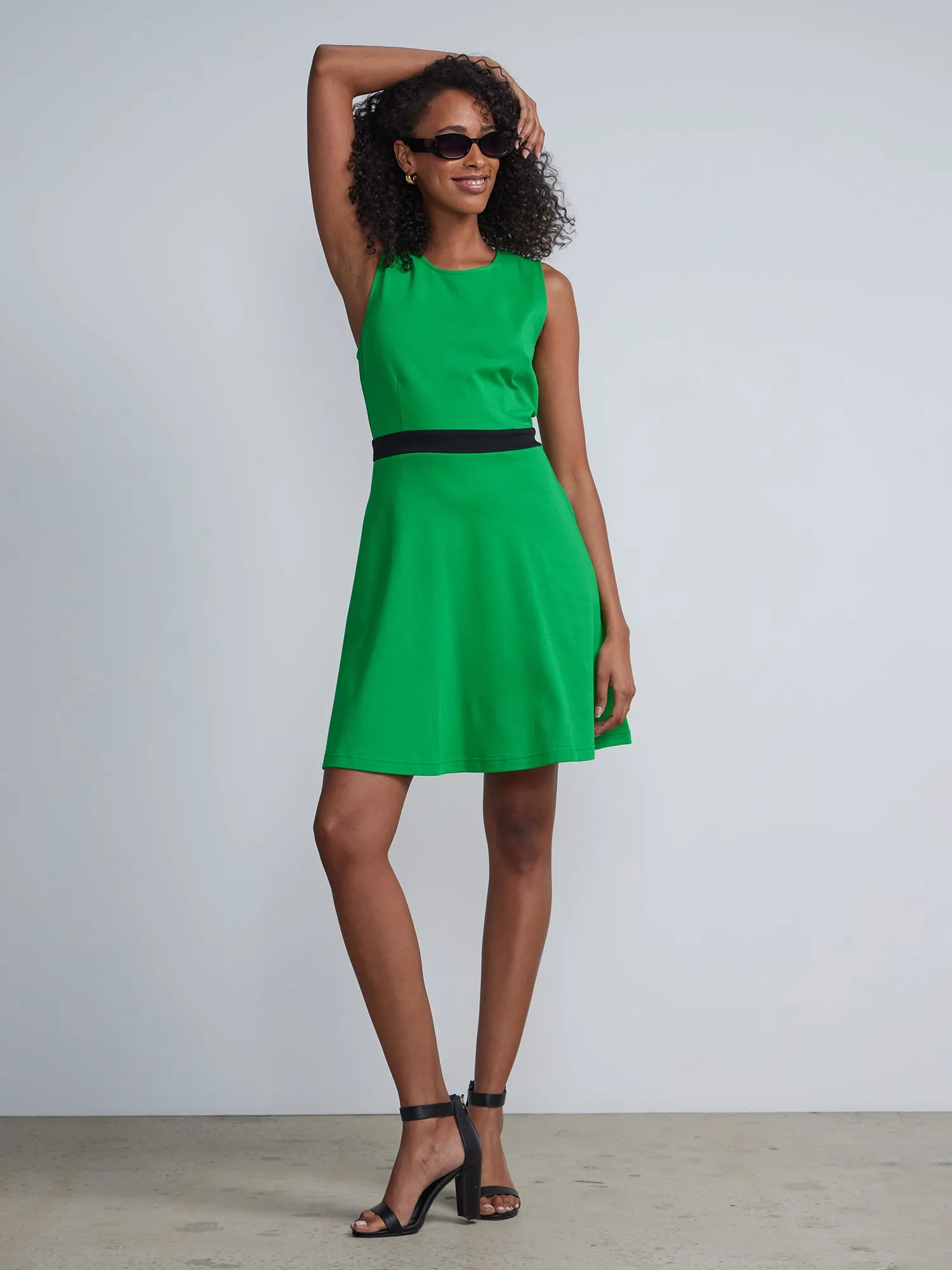 Petite Button-Back Flare Dress - City Knits