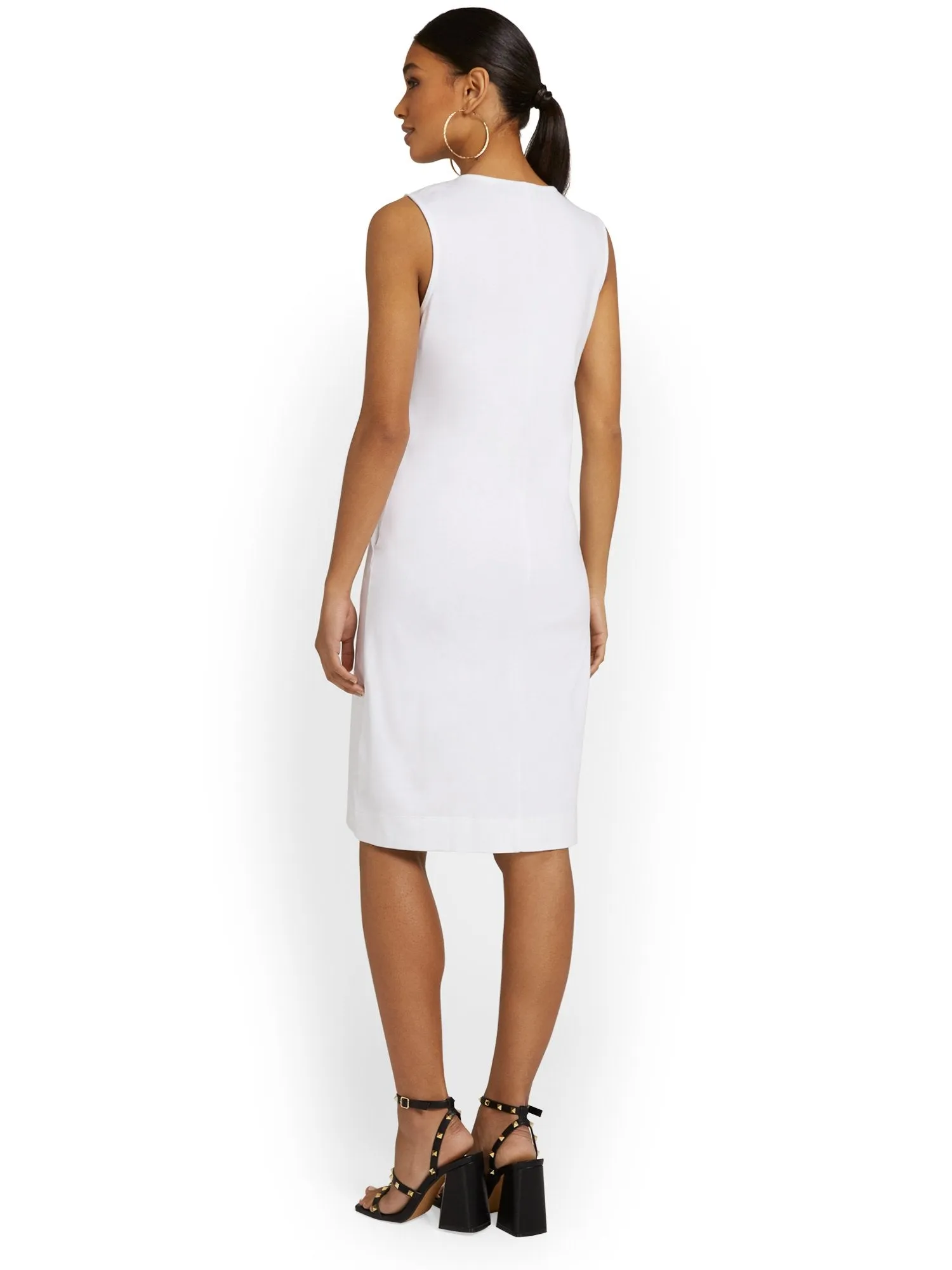 Petite Contrast Split-Neck Shift Dress - City Knits