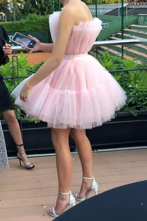 Pink Tulle Strapless Short Homecoming Dress, Princess School Party Dresses, SH578