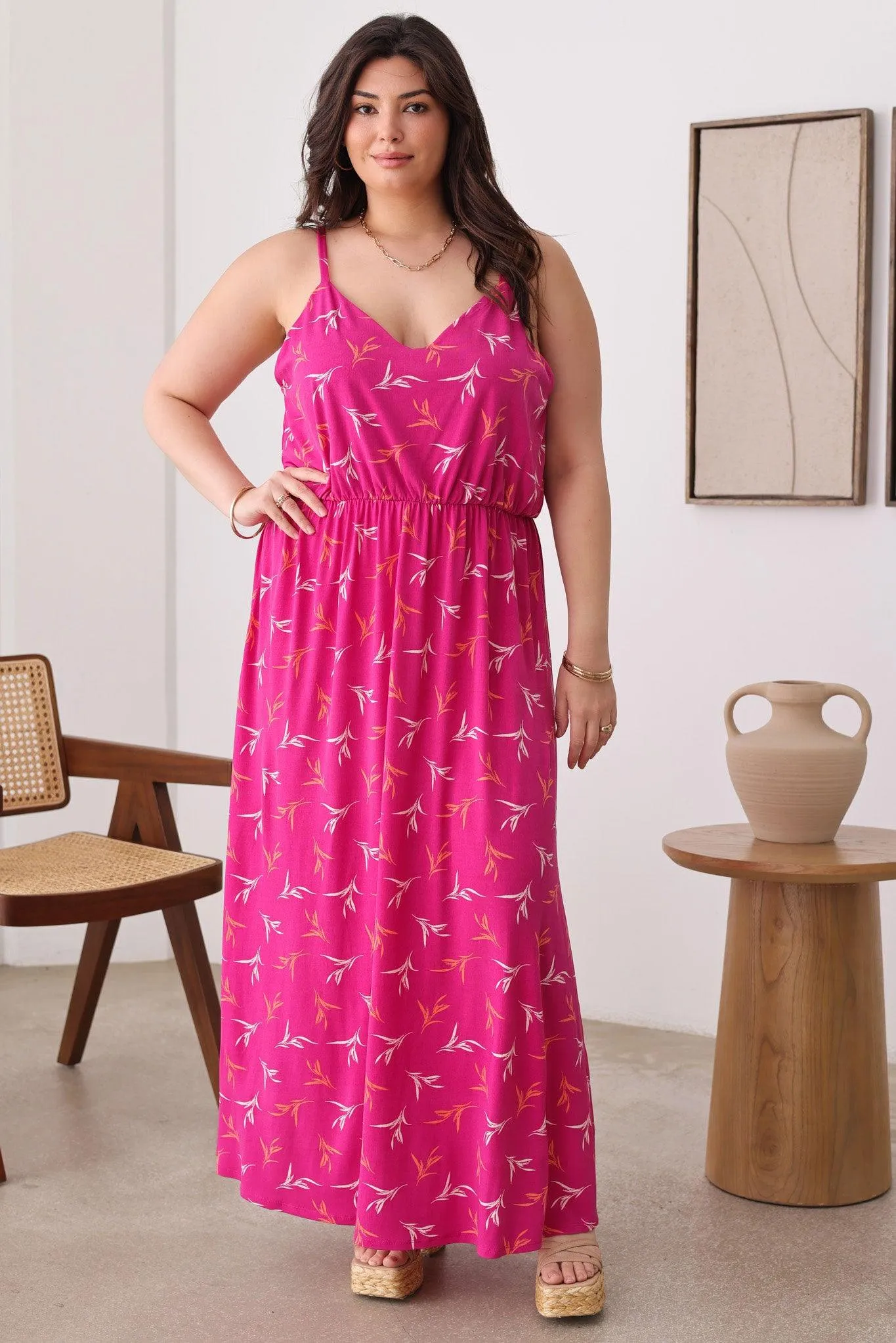 Plus Size Floral Sleeveless Side Slit Maxi Dresses