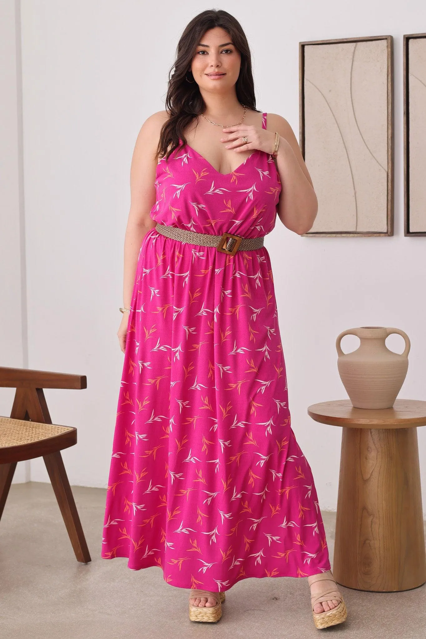 Plus Size Floral Sleeveless Side Slit Maxi Dresses