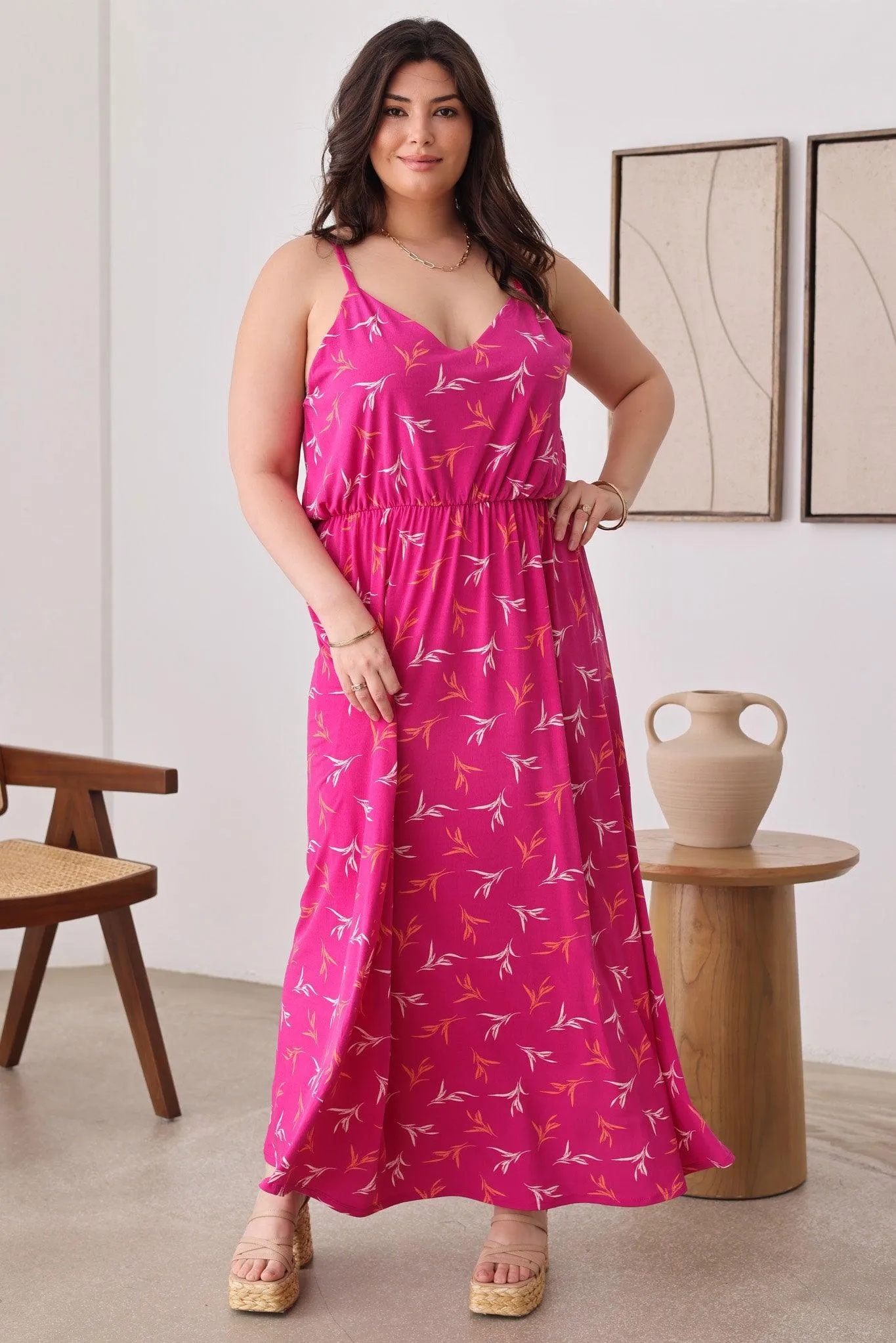 Plus Size Floral Sleeveless Side Slit Maxi Dresses