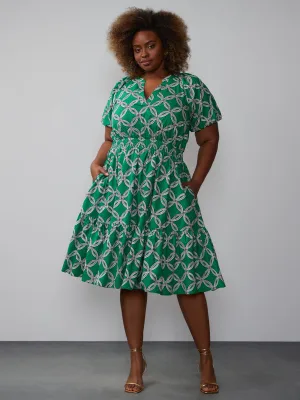 Plus V-Neck Geo Tiered Dress