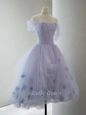 Romantic Lavender Tulle Short Wedding Dress