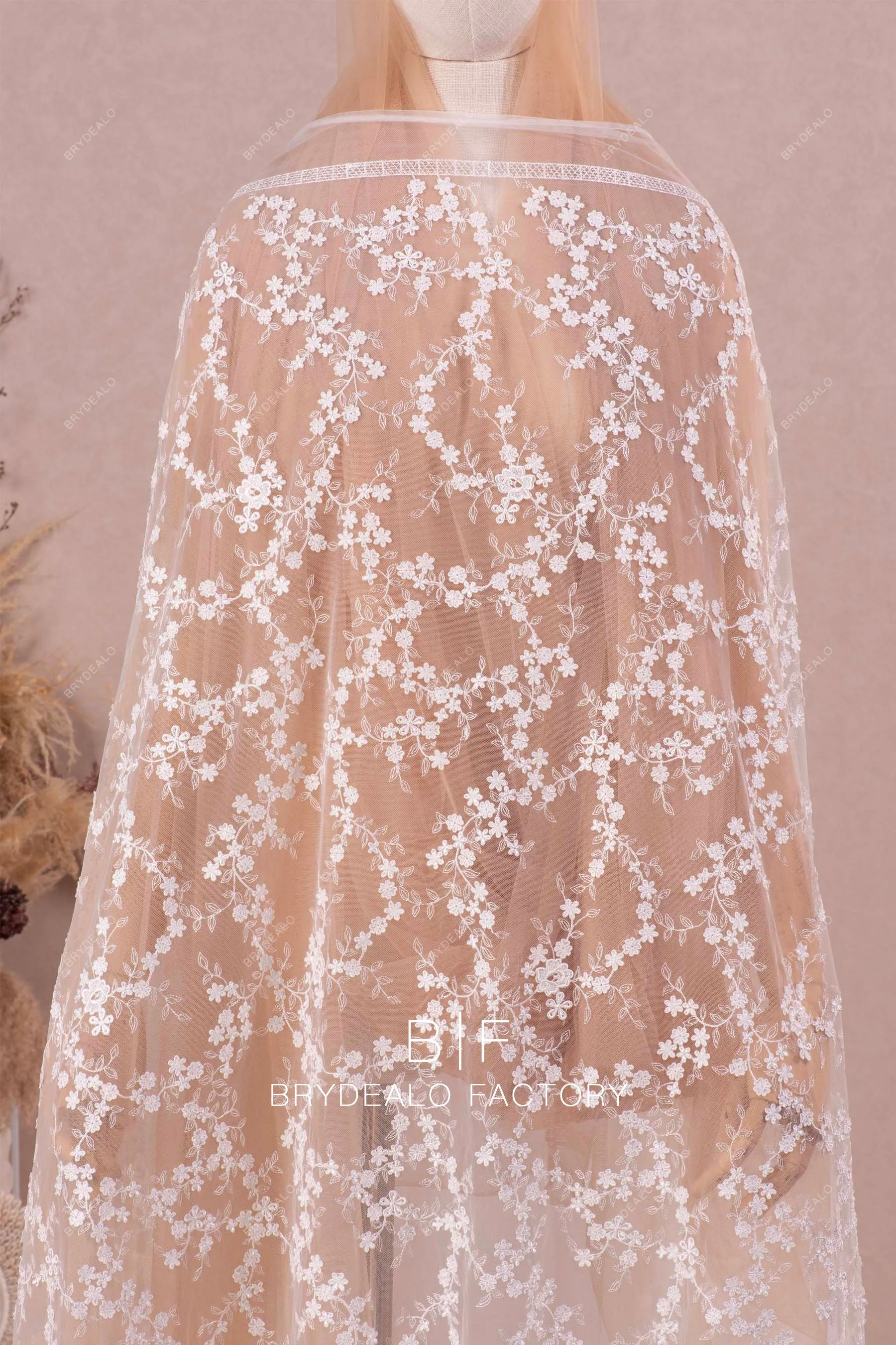 Romantic Small Flowers Embroidered Lace Fabric Online