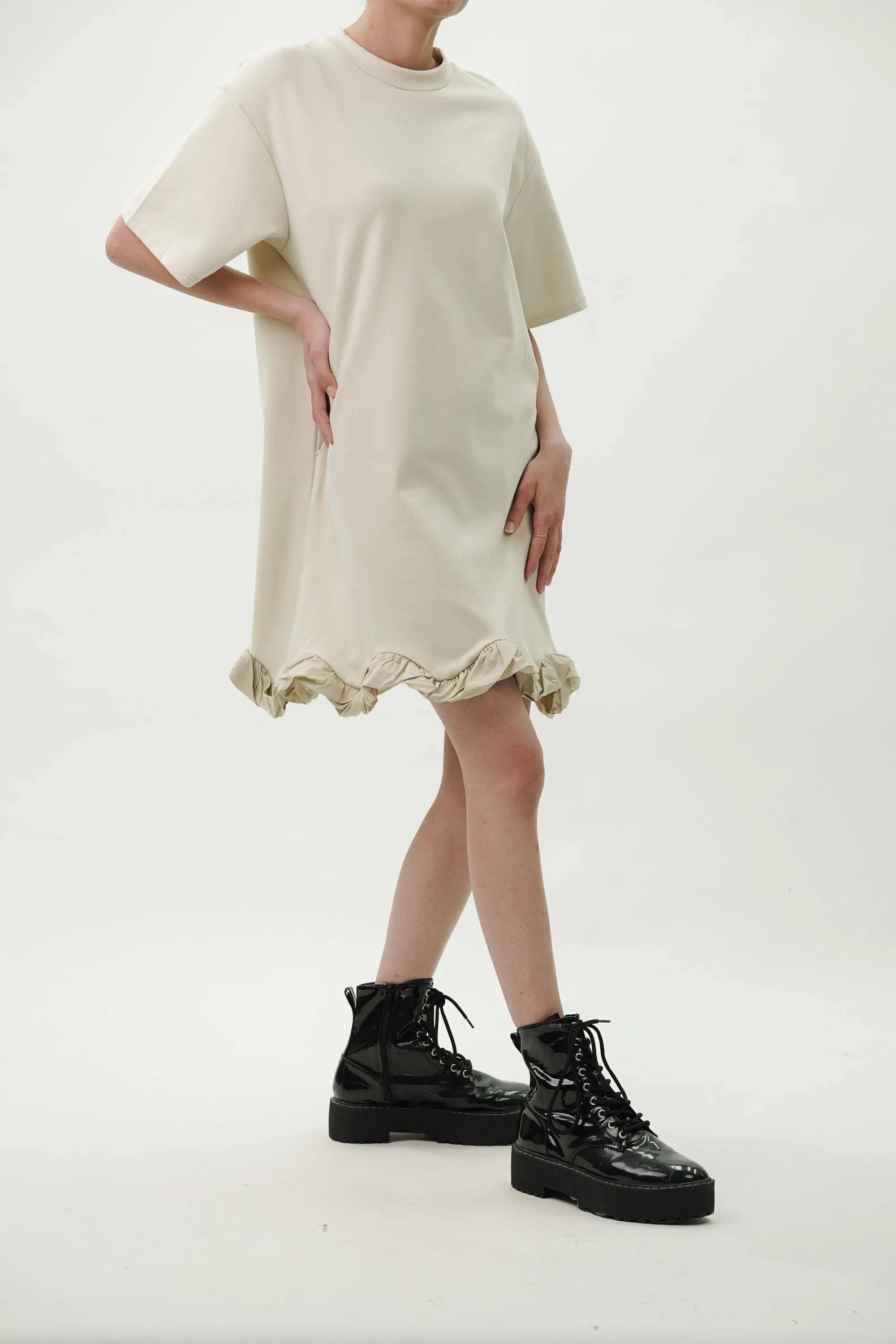 Ruffled Hem Knitted T-Shirt Dress