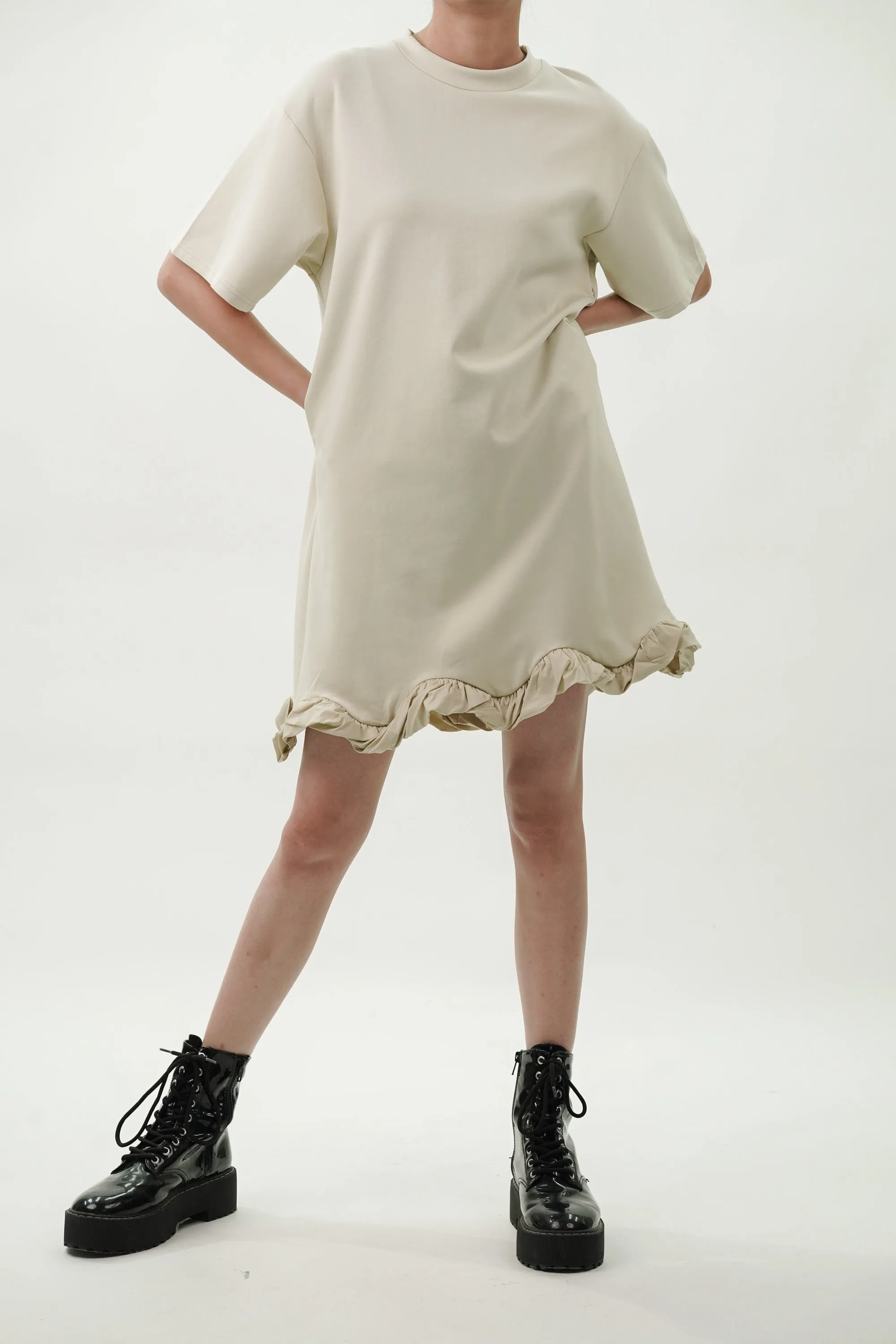 Ruffled Hem Knitted T-Shirt Dress