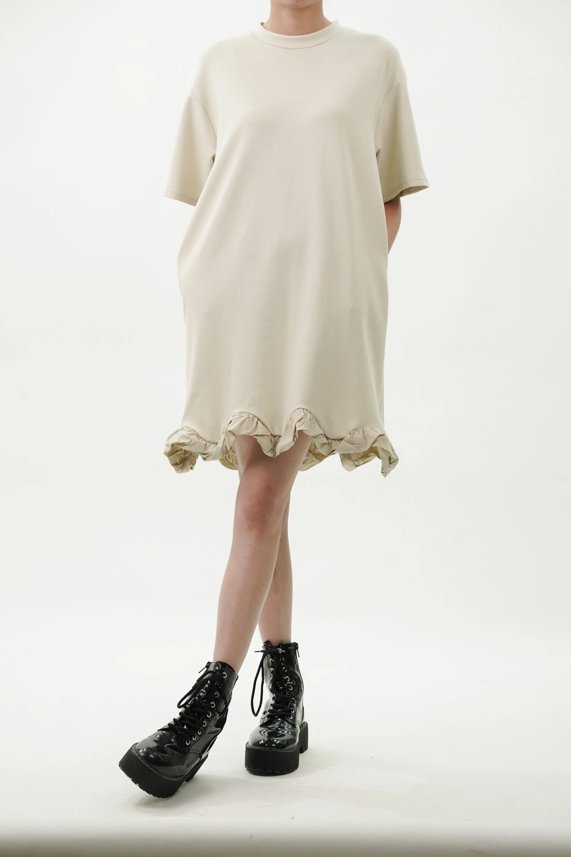 Ruffled Hem Knitted T-Shirt Dress