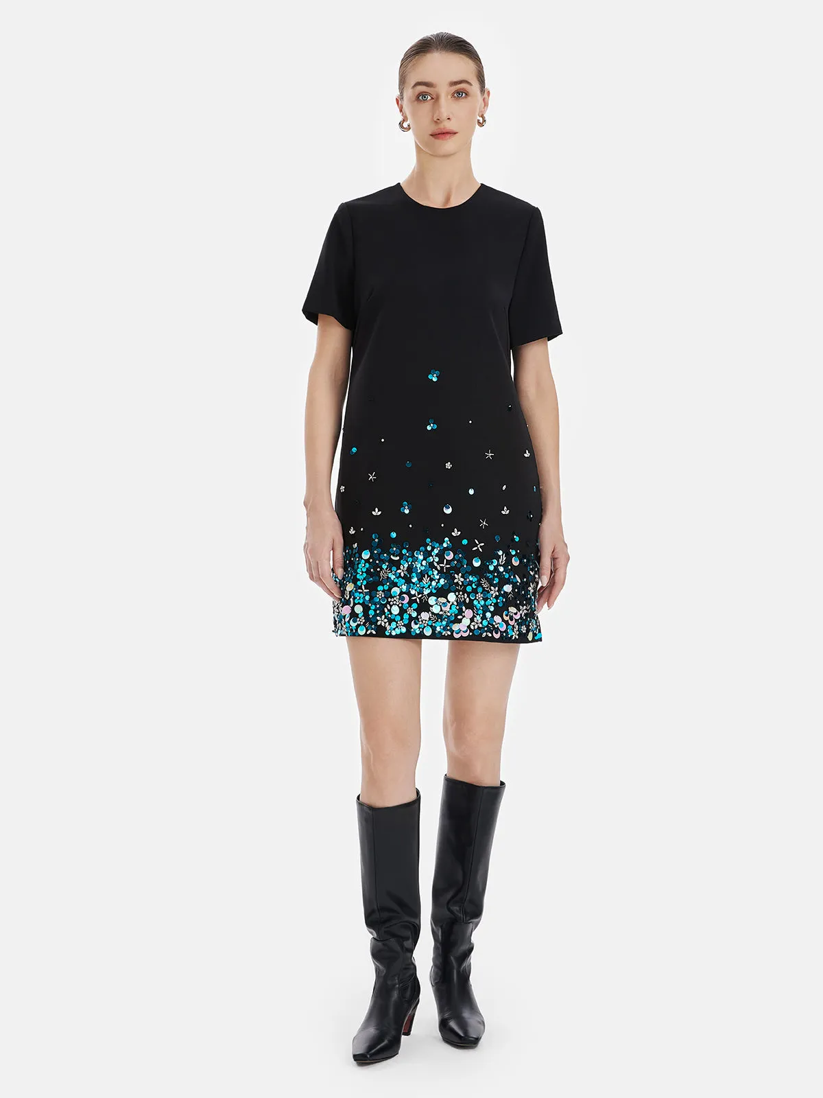 Sequin Round Neck Short Sleeve Dress