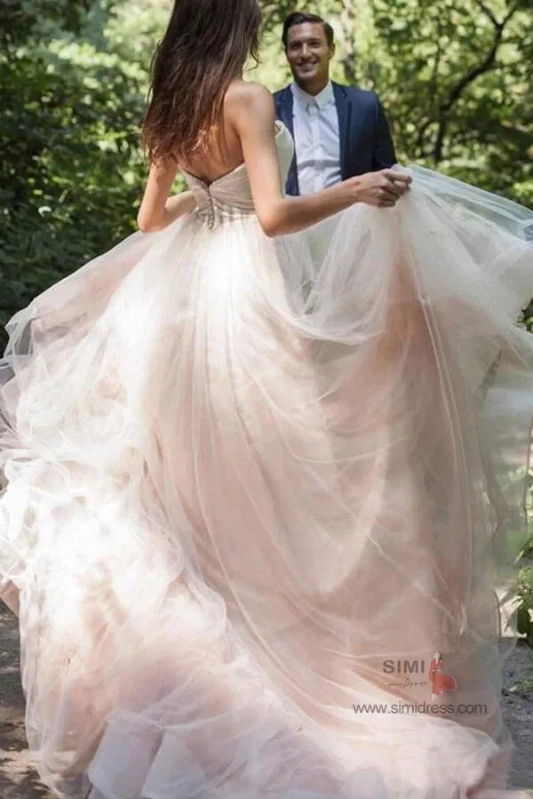 Simple Tulle Ball Gown V-neck Wedding Dresses, Plus Size Bridal Dress, SW397