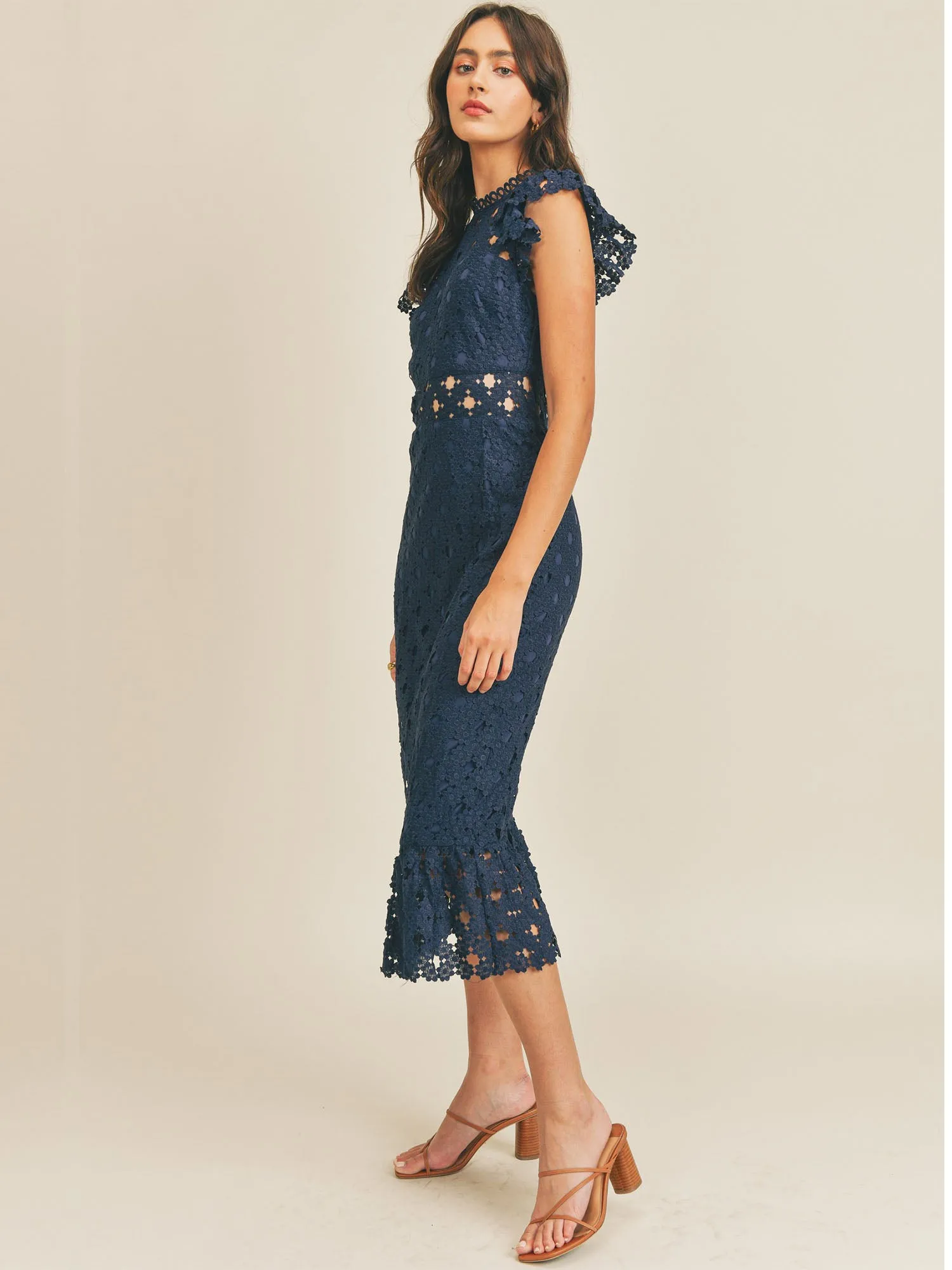 Sleeveless Illusion Crochet Lace Midi Dress - Just Me