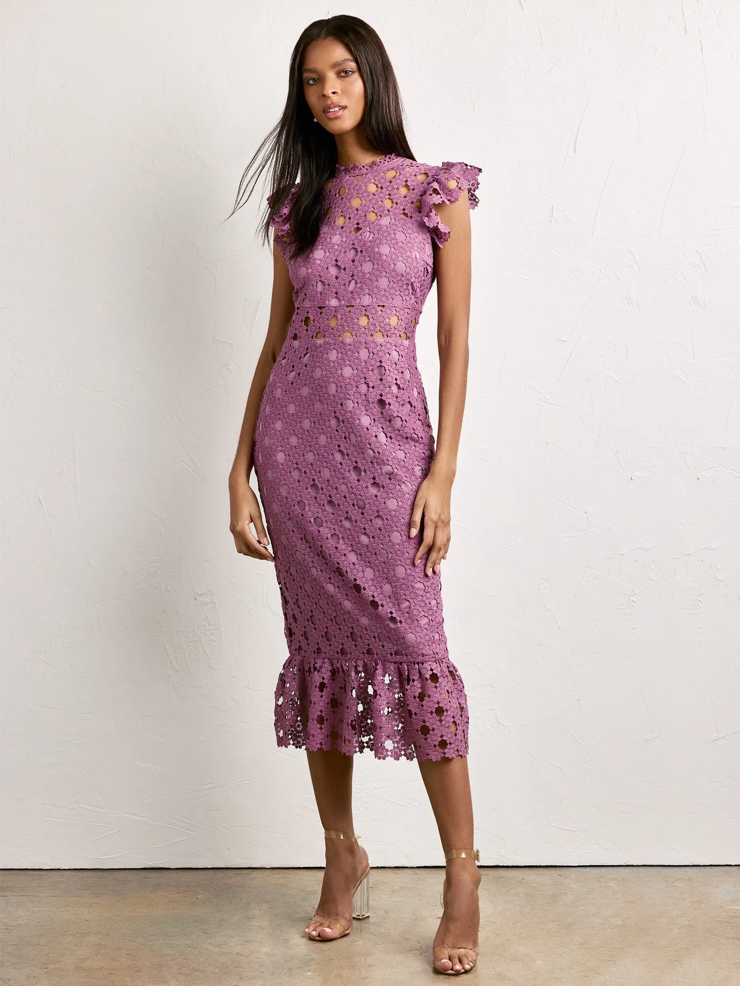 Sleeveless Illusion Crochet Lace Midi Dress - Just Me