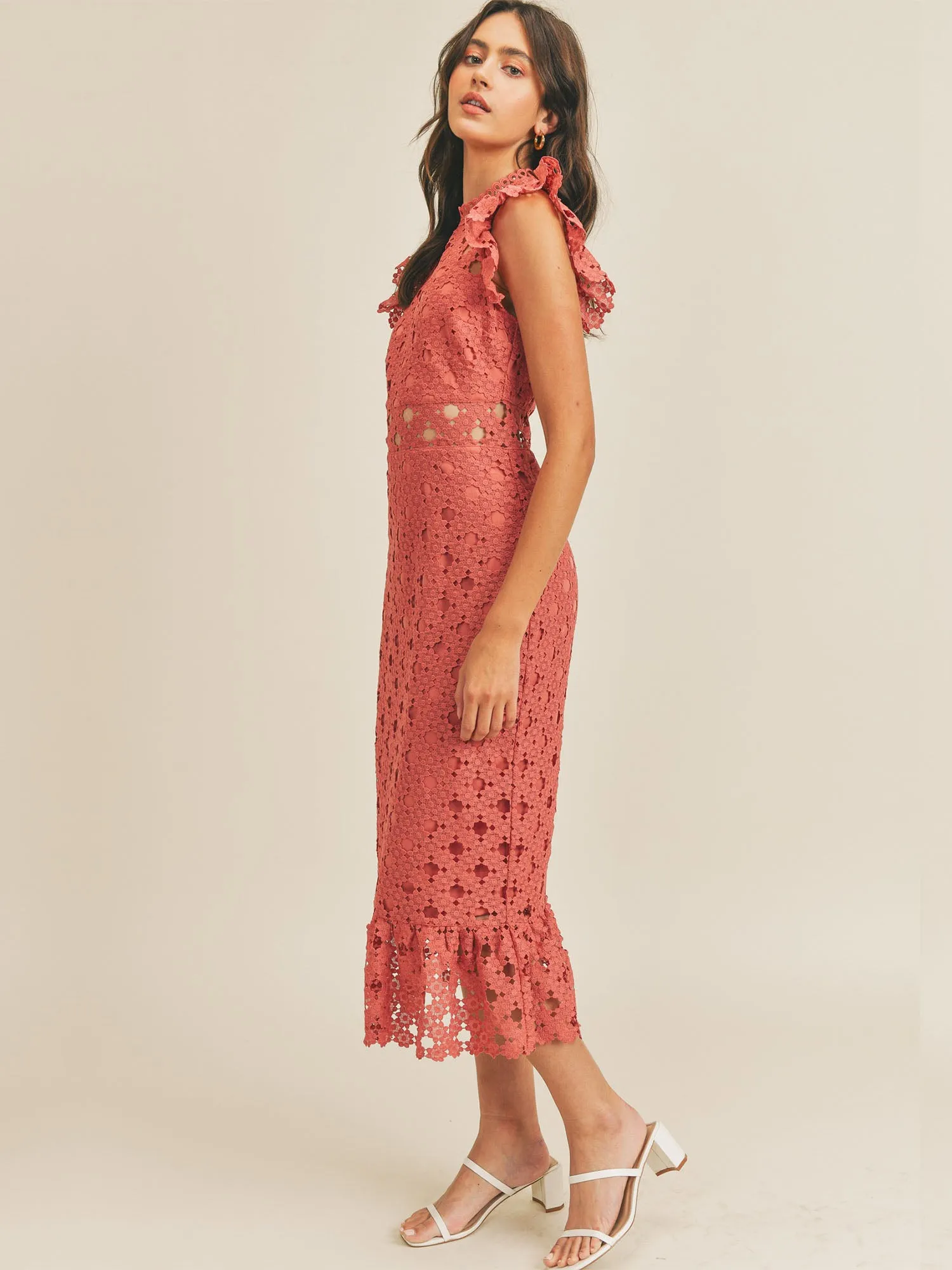 Sleeveless Illusion Crochet Lace Midi Dress - Just Me