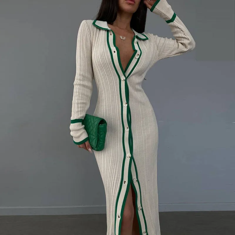 Slim Lapel Long Cardigan Dress