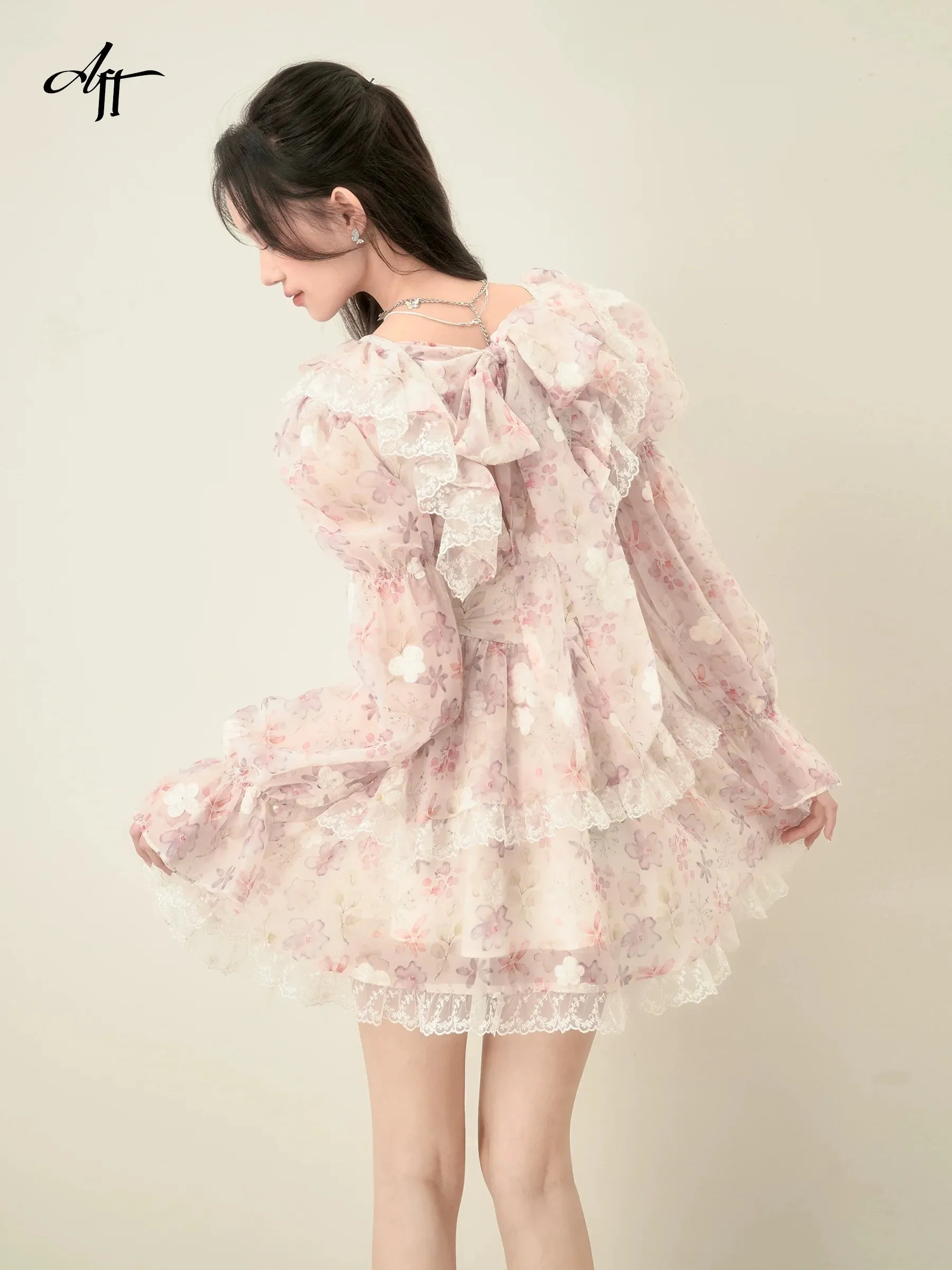 Sweet Romantic Lace Ruffle Waist Dress