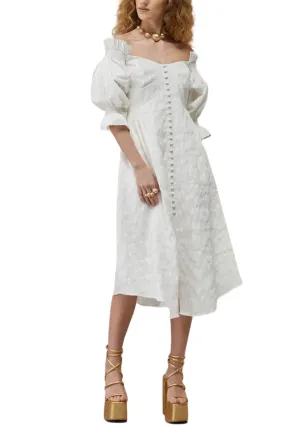 White Simona Off Shoulder Midi Dress