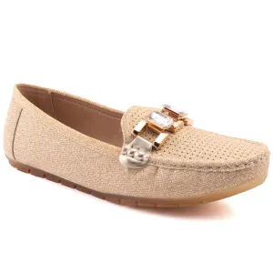 Women "DAHLIA" Perforated  Vamp Shimmer Textured Chain Buckle Slip On Casual Moccasins